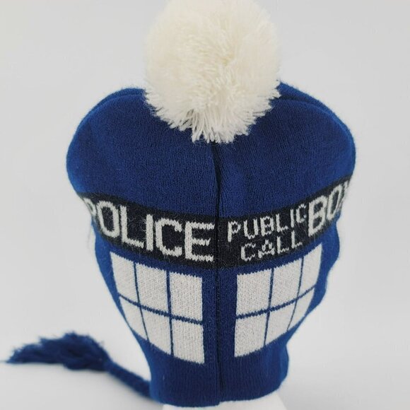 Hot Topic Doctor Who Police Public Call Box Knit Winter Hat Adult OS - Picture 3 of 9